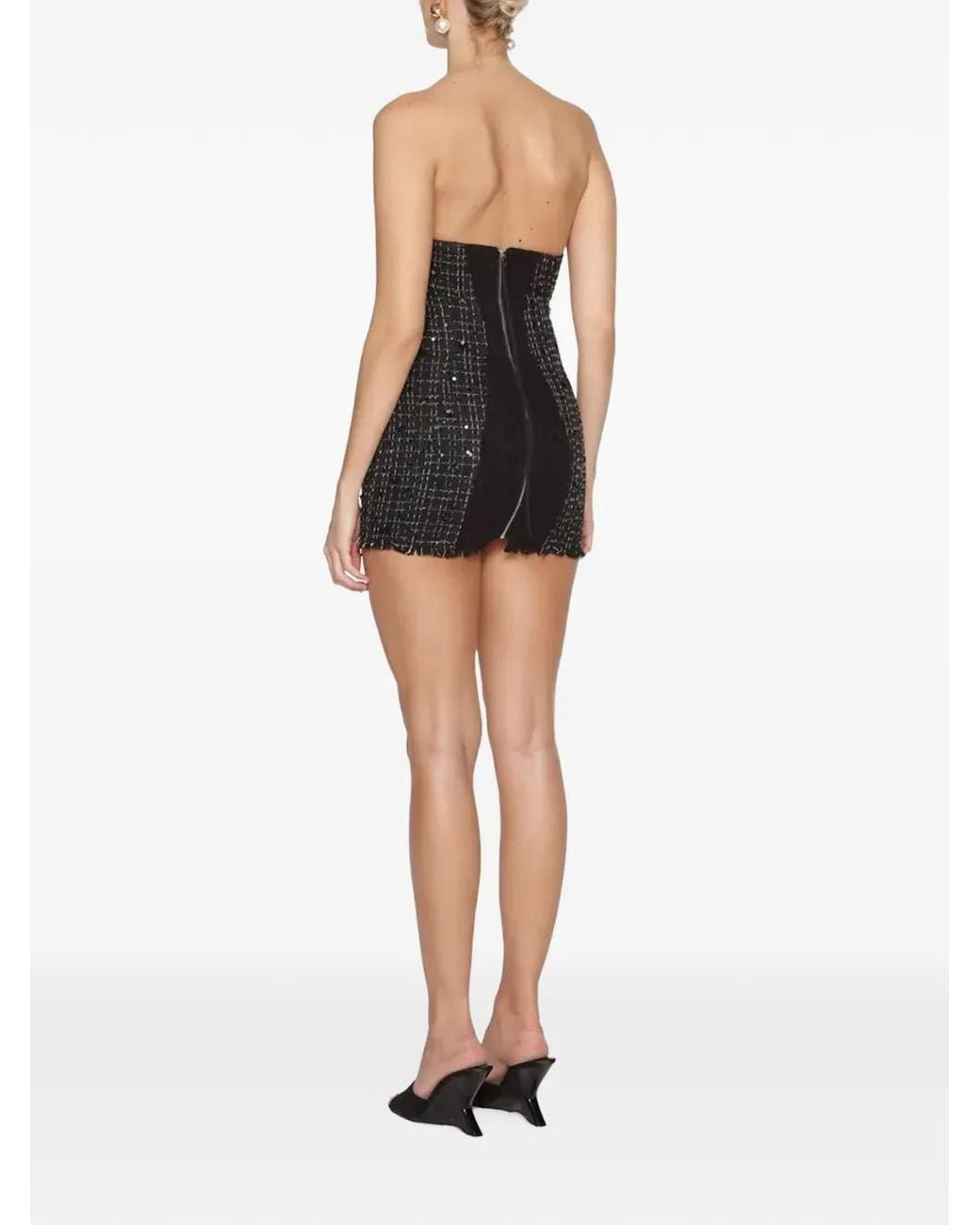GOD SAVES QUEENS Black Out Of Office Bouclé-Panelled Mini Dress