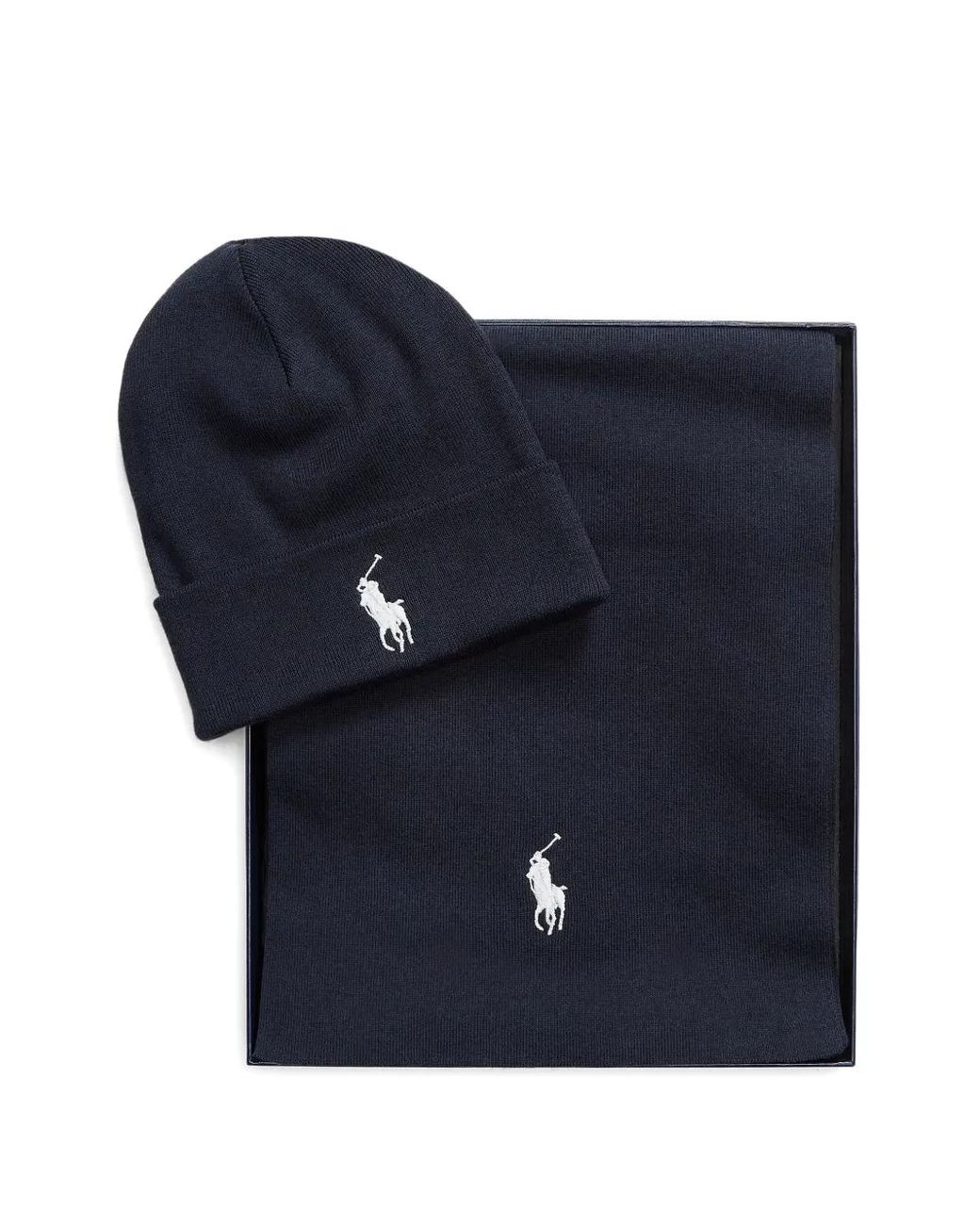 Conjunto de gorro con logo bordado y bufanda Polo Ralph Lauren de hombre de color Blue