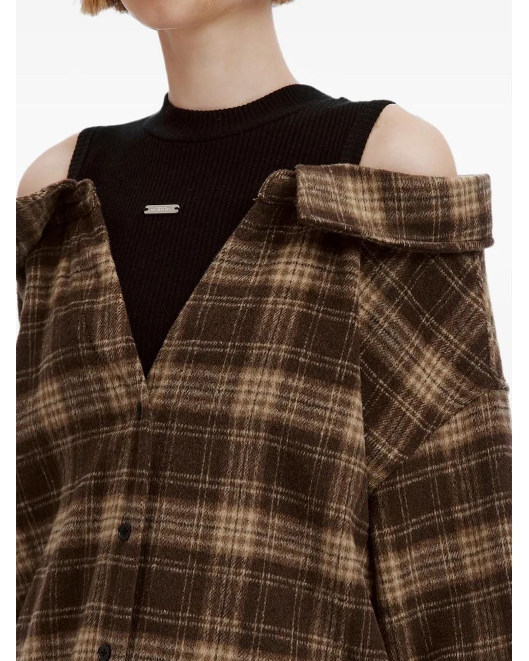 Musium Div. Brown Checked Cold-Shoulder Shirt
