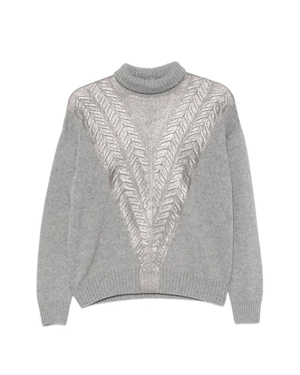 D.exterior Gray Metallic Cable-Knit Sweater
