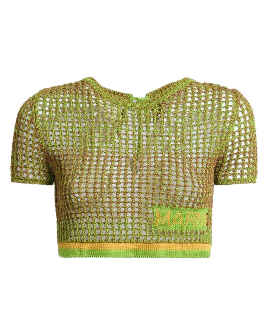 Marni Green Crochet-Knit Cropped Top