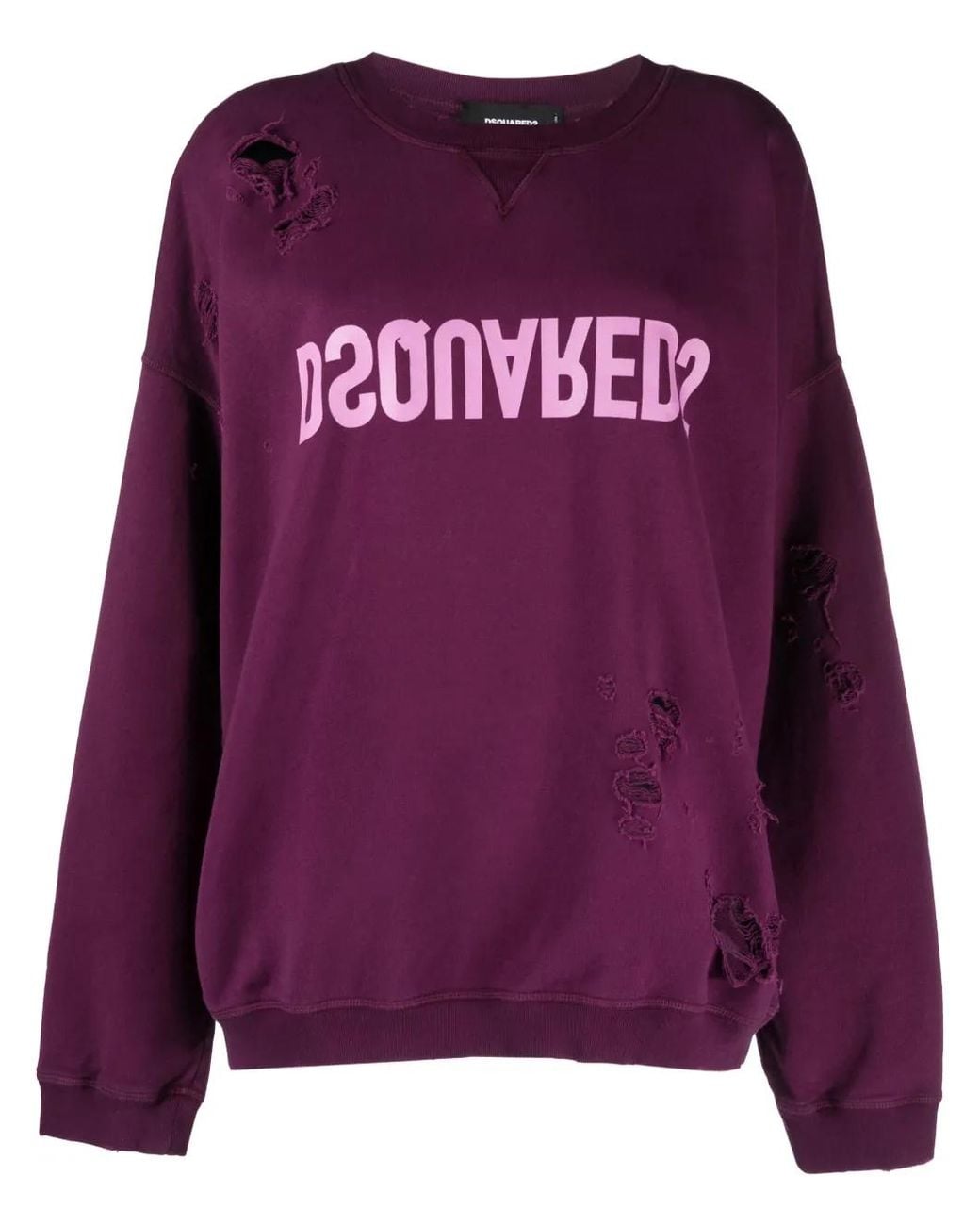 DSquared² Purple Ripped Detailing Logo-Print Hoodie