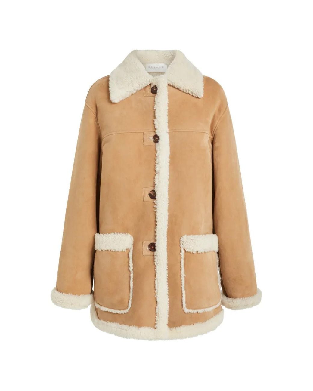 P.A.R.O.S.H. Natural Shearling-Trim Button-Up Coat