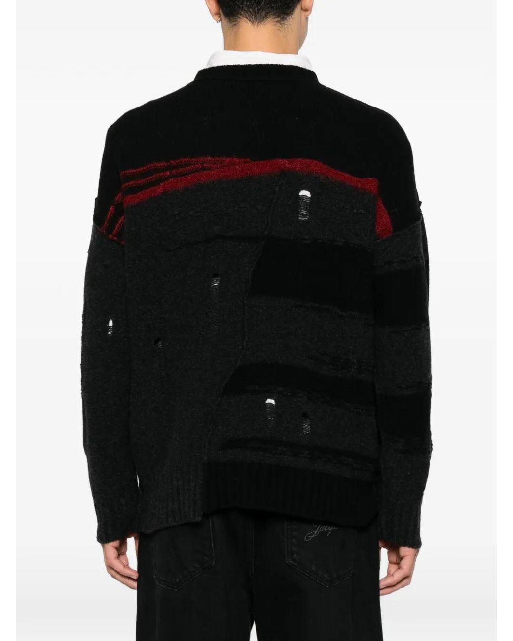 Isabel Benenato Black Distressed Panelled Sweater for men