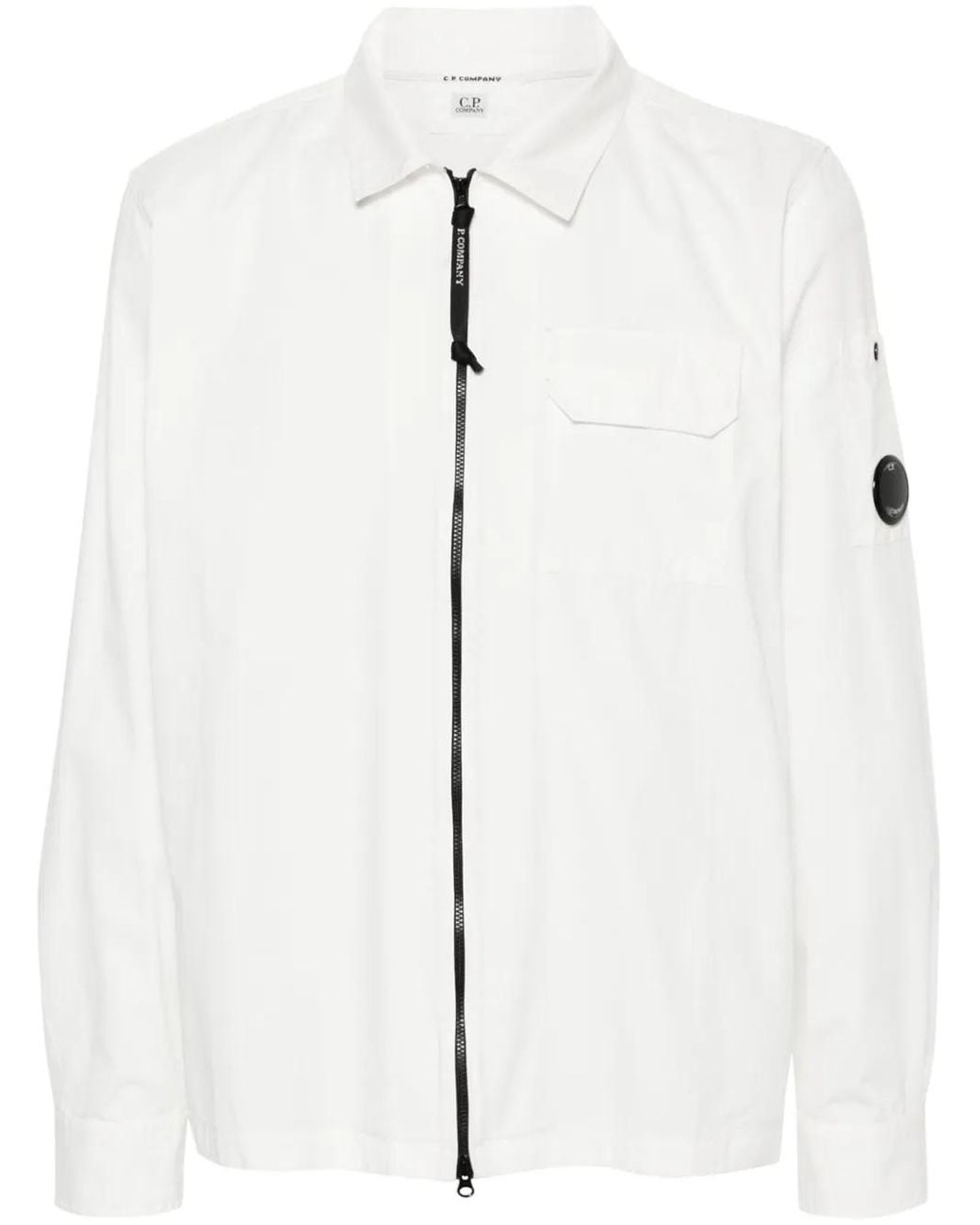C P Company White Organic Gabardine Full Zip Overshirt For for men