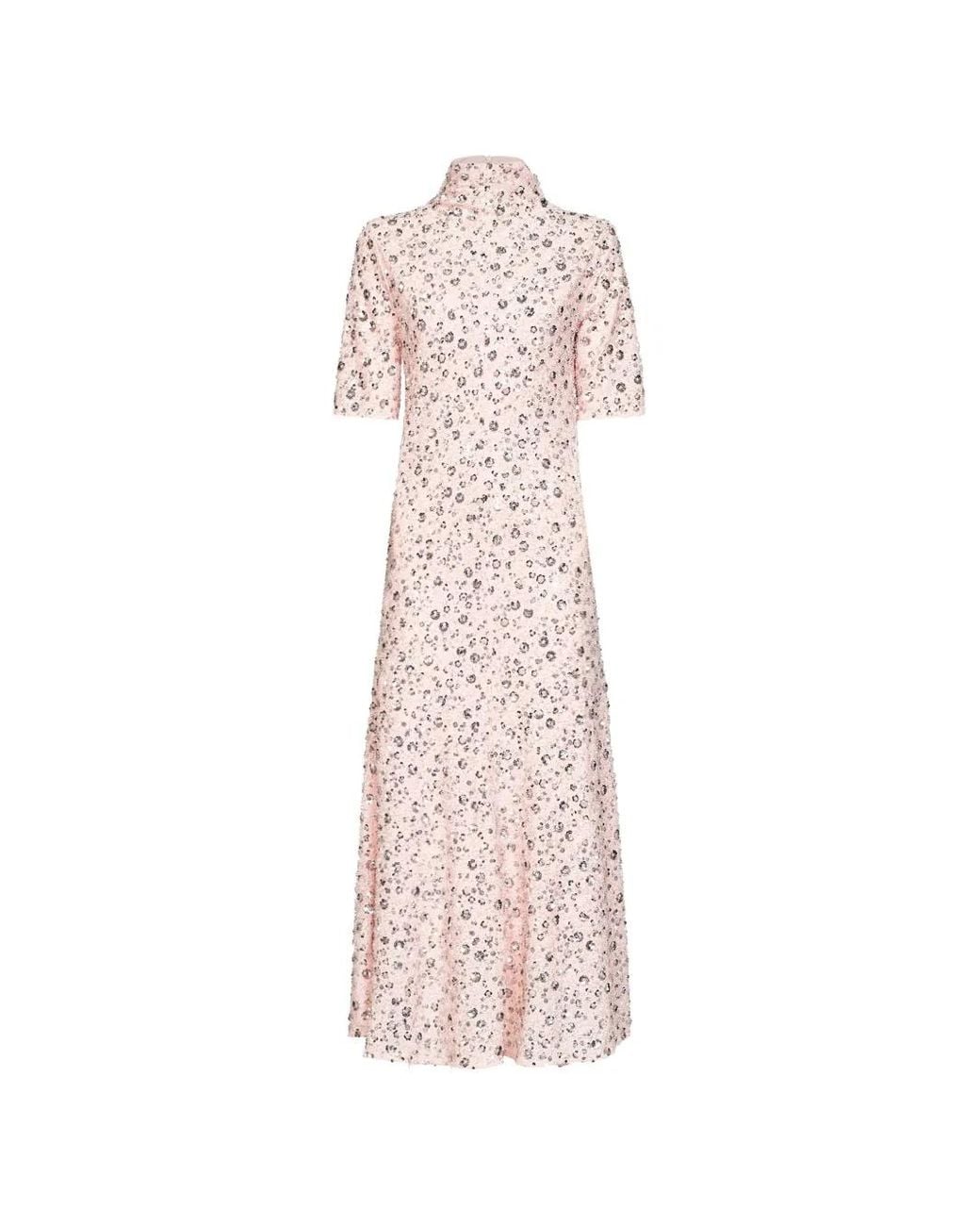 Rabanne Pink Sequin-Embellished Floral-Embroidered Dress