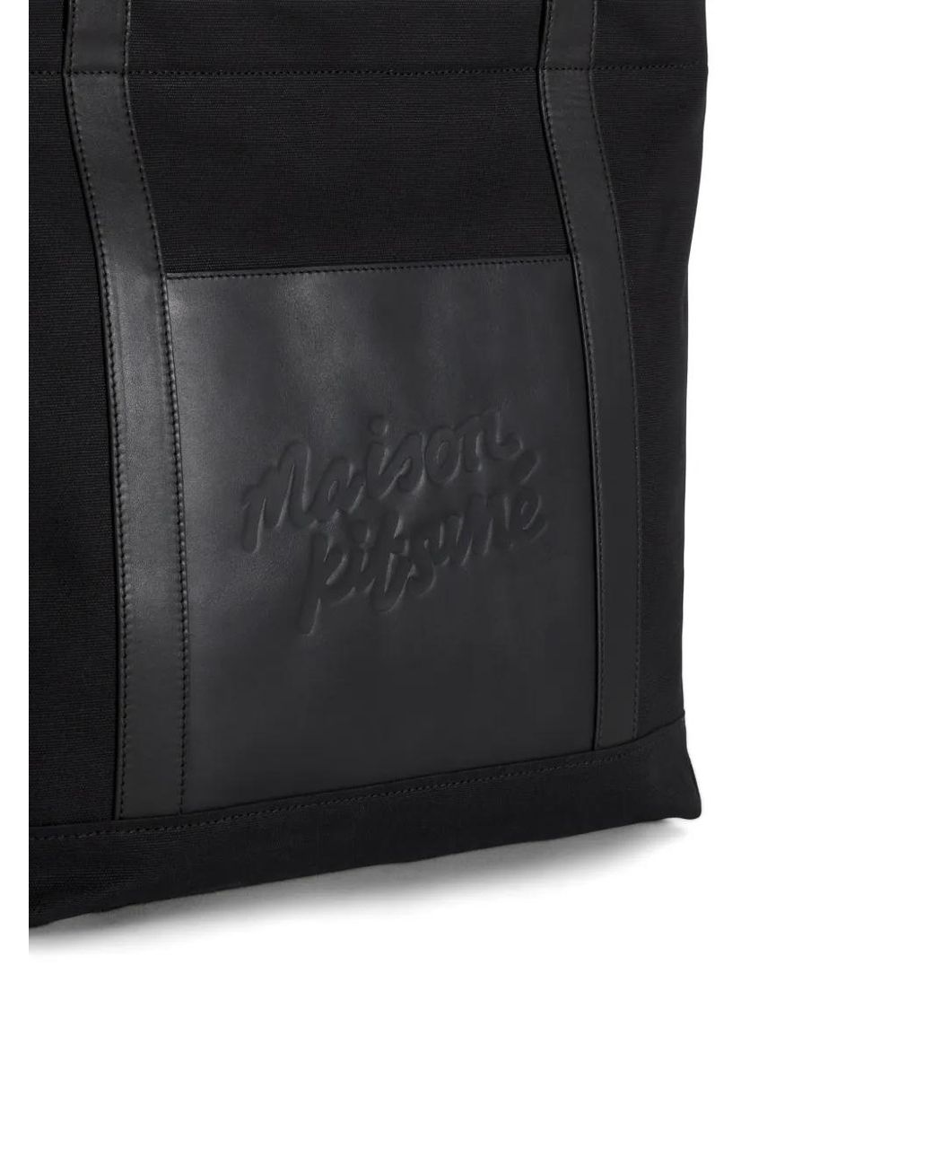 Maison Kitsuné Black Canvas And Leather Large Tote