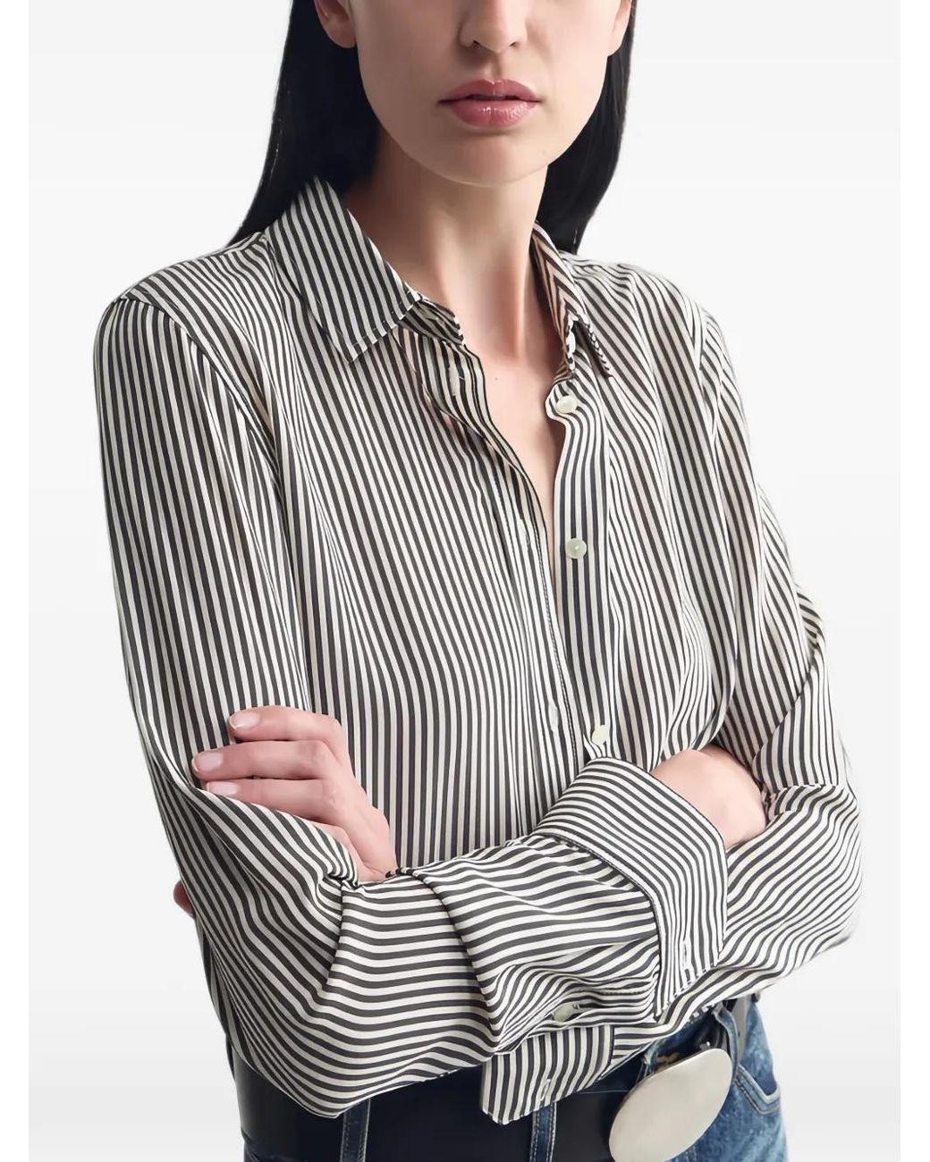 Nili Lotan Gray Gaia Vertical-Stripe Shirt