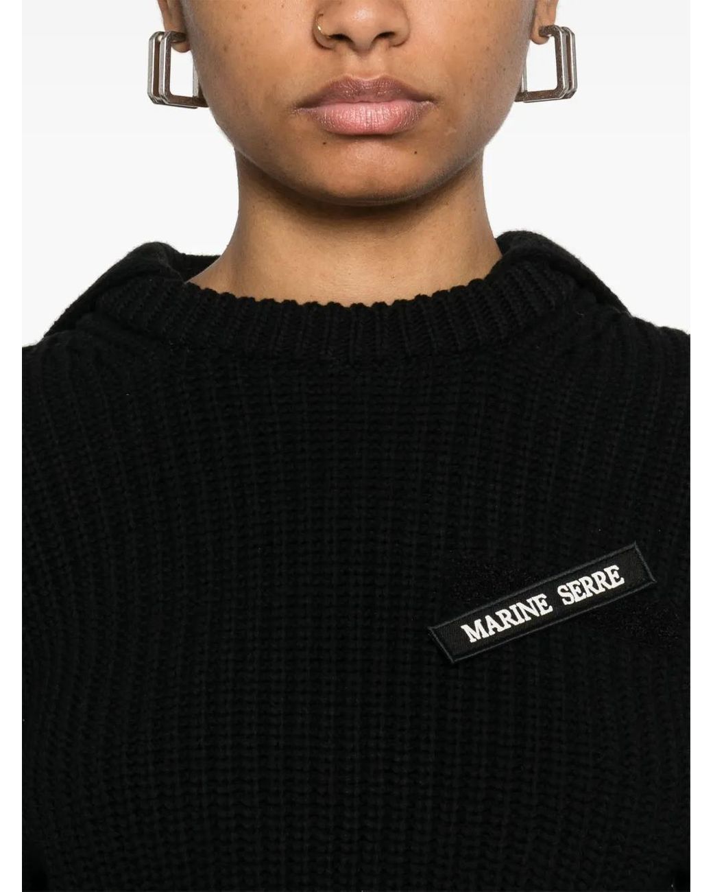 MARINE SERRE Black Half Cardigan Knit Sweater