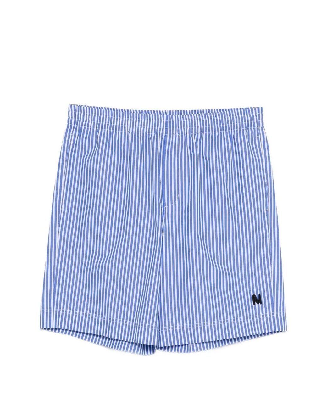 MSGM Blue Striped Logo-Patch Shorts for men