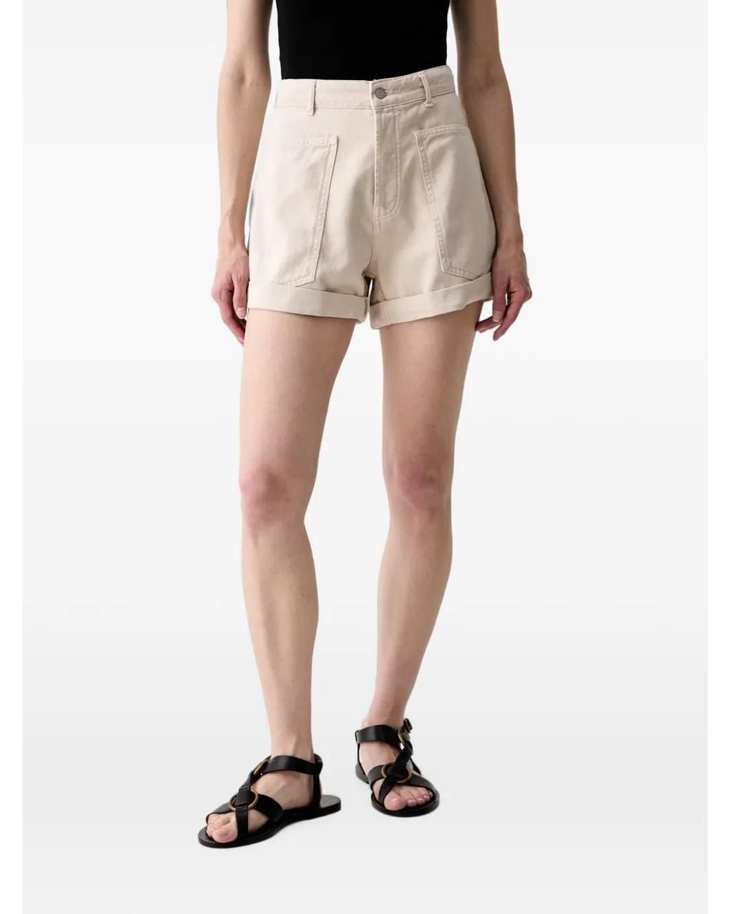 Haveone Natural Short À Patch Logo Et Revers Roulés