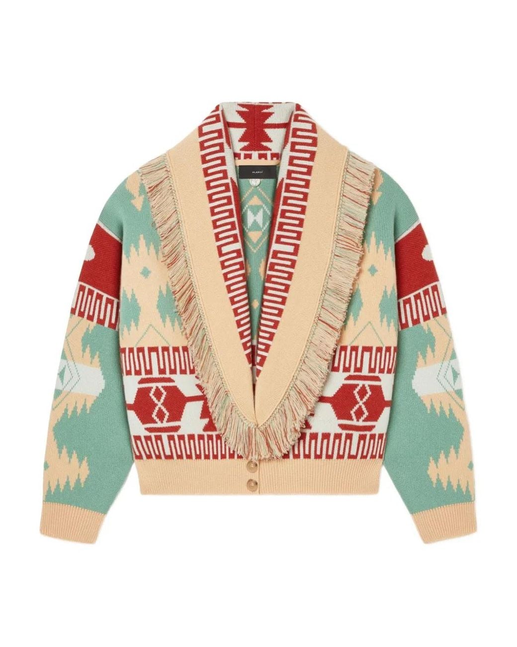 Alanui Red Icon Jacquard Fringed Cardigan