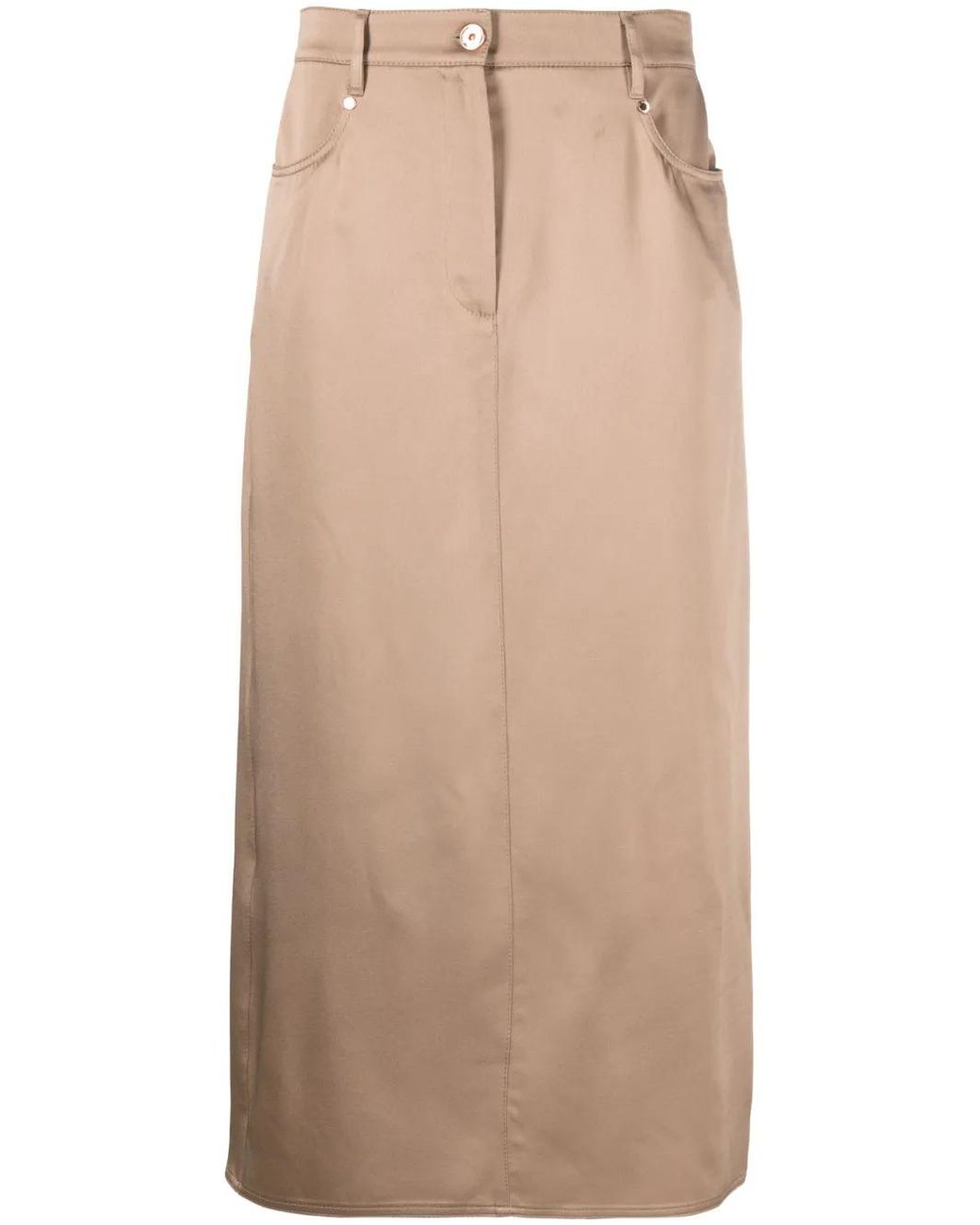 Brunello Cucinelli Natural Straight-cut Midi Skirt