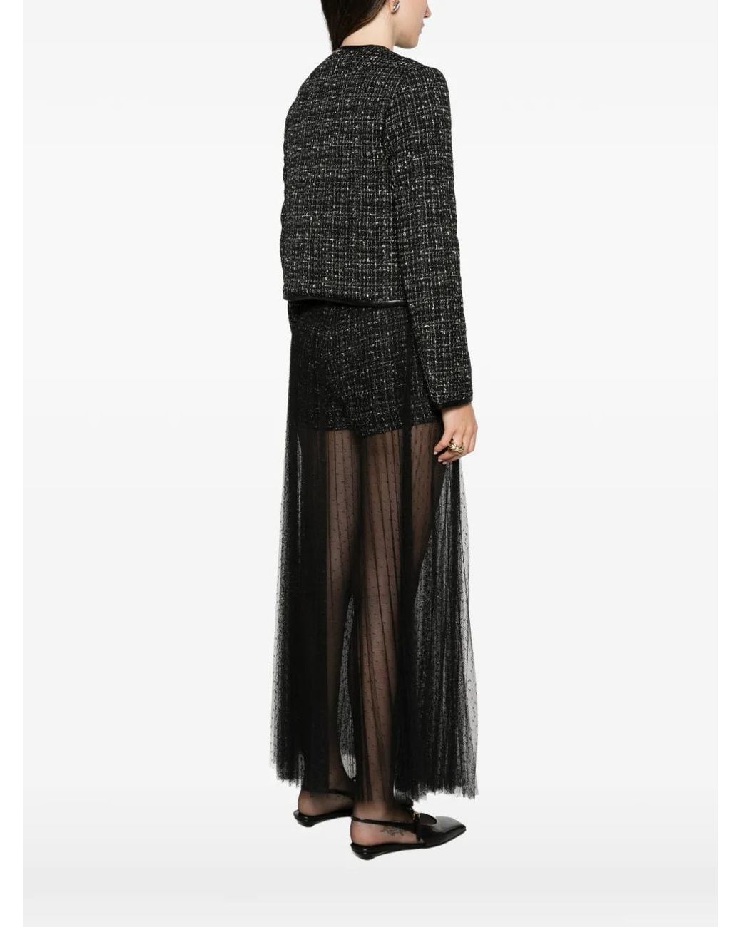 Twinset Black Bouclé Leather-Trim Jacket