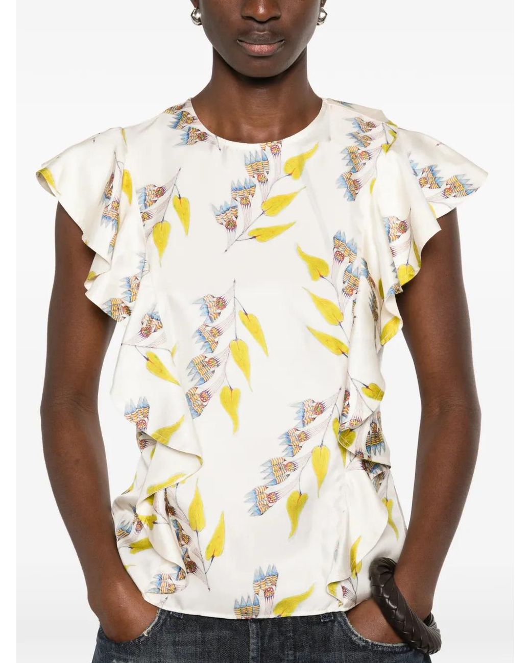 Blusa Botanical Con Volantes Ulla Johnson de color White