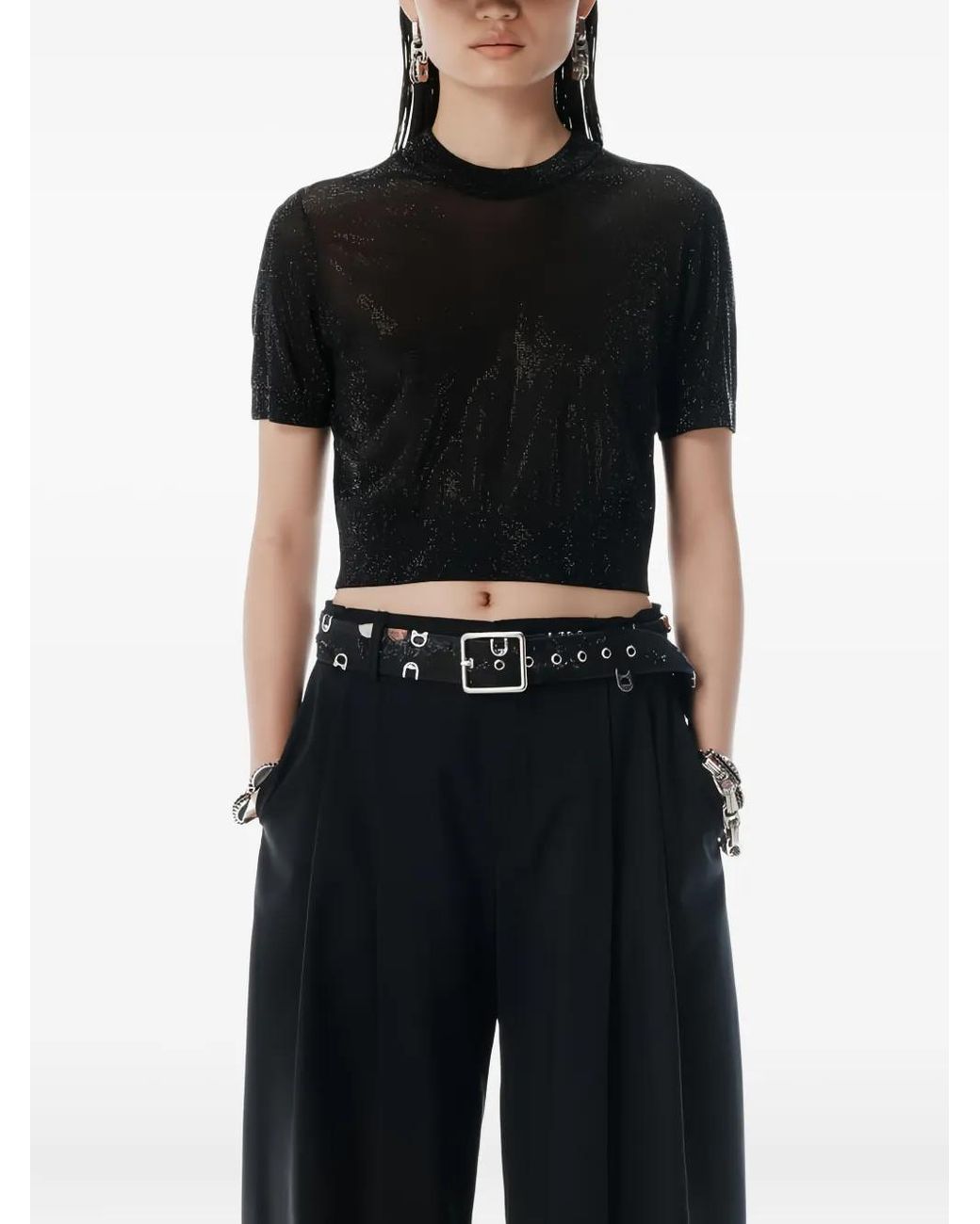 Alexander Wang Black Short-Sleeved Cropped Top