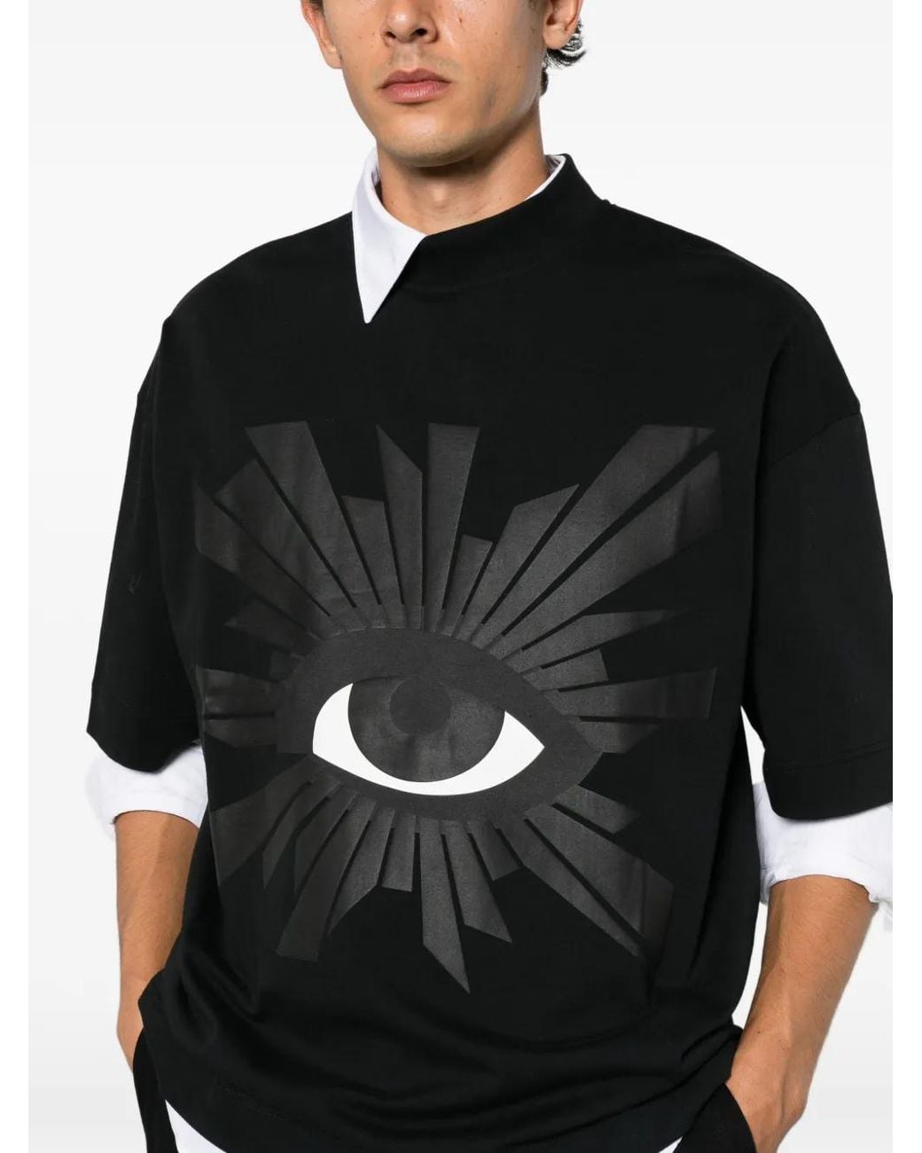 House of Errors Black Graphic-Print High-Neck T-Shirt for men