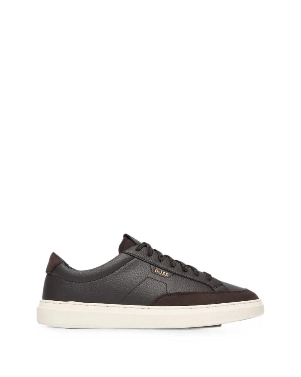 Boss Brown Leather Sneakers With Suede Trims for men