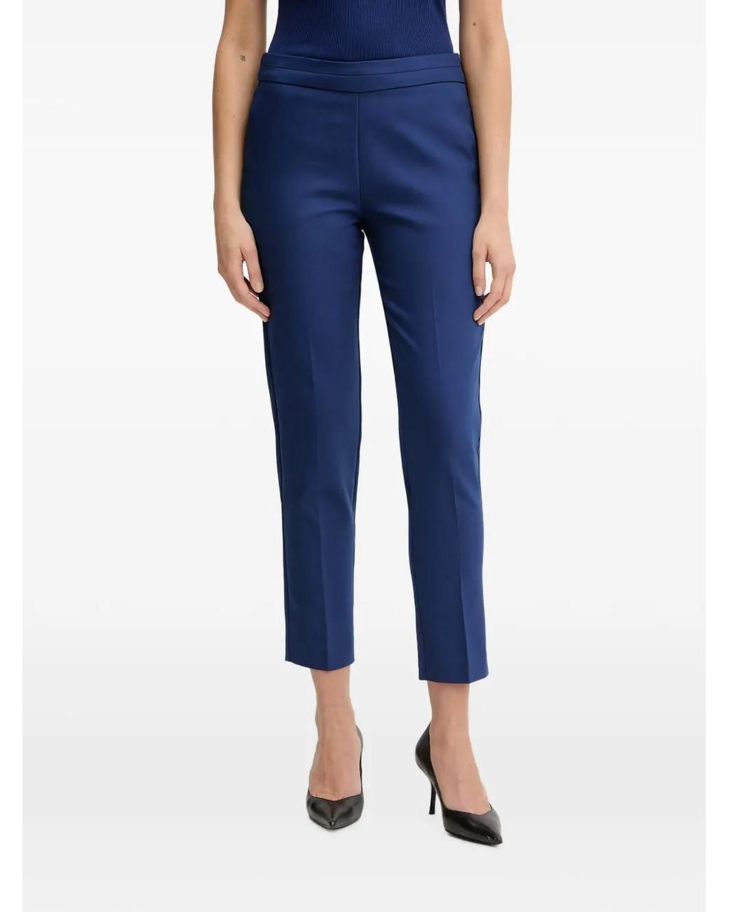 Morgan Blue Pantalon Slim À Plis Marqués
