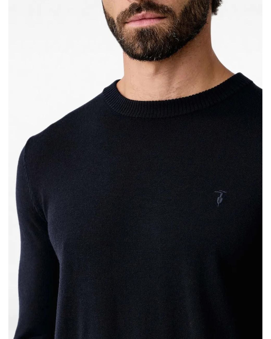 Trussardi Black Logo-Embroidered Crew-Neck Sweater for men