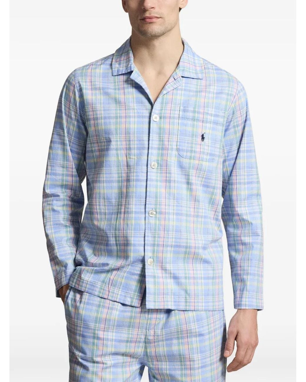 Polo Ralph Lauren Blue Check Cotton Pyjama Set for men