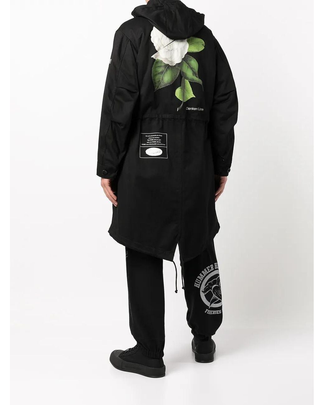 Undercover Black Denken Larm Rose Printed Parka for men