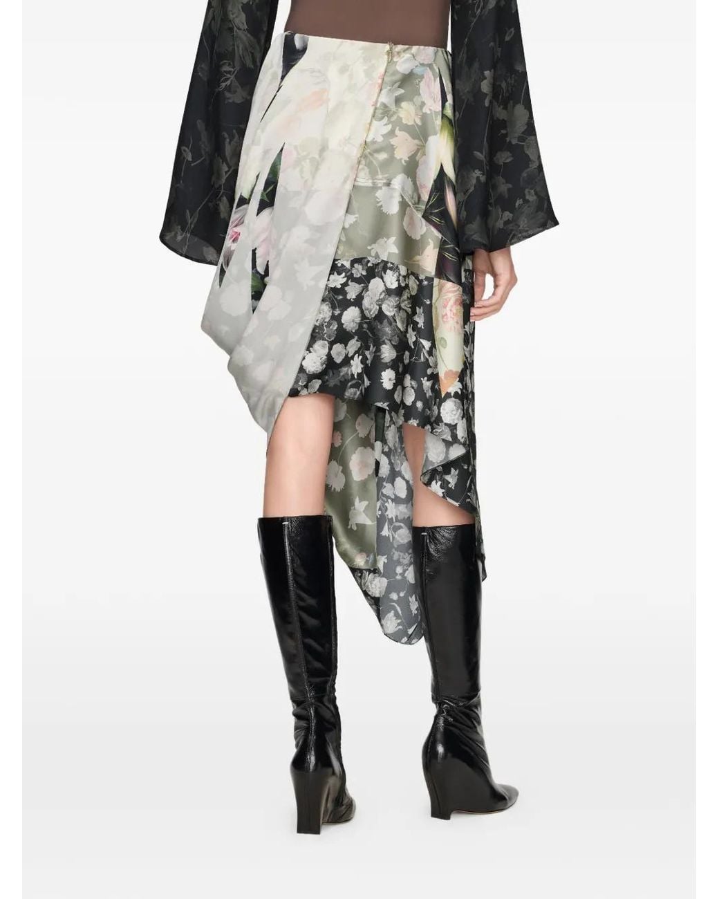 Maison Margiela White Silk Floral Draped Skirt