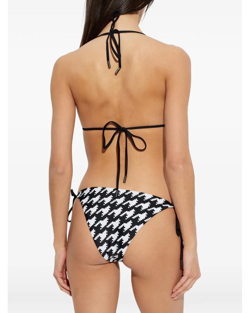 Perfect Moment White Houndstooth-Print Bikini Top
