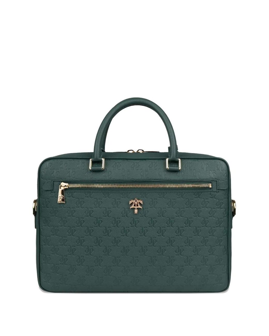 PLACE OF ELMS Green Monolink-Debossed Leather Briefcase