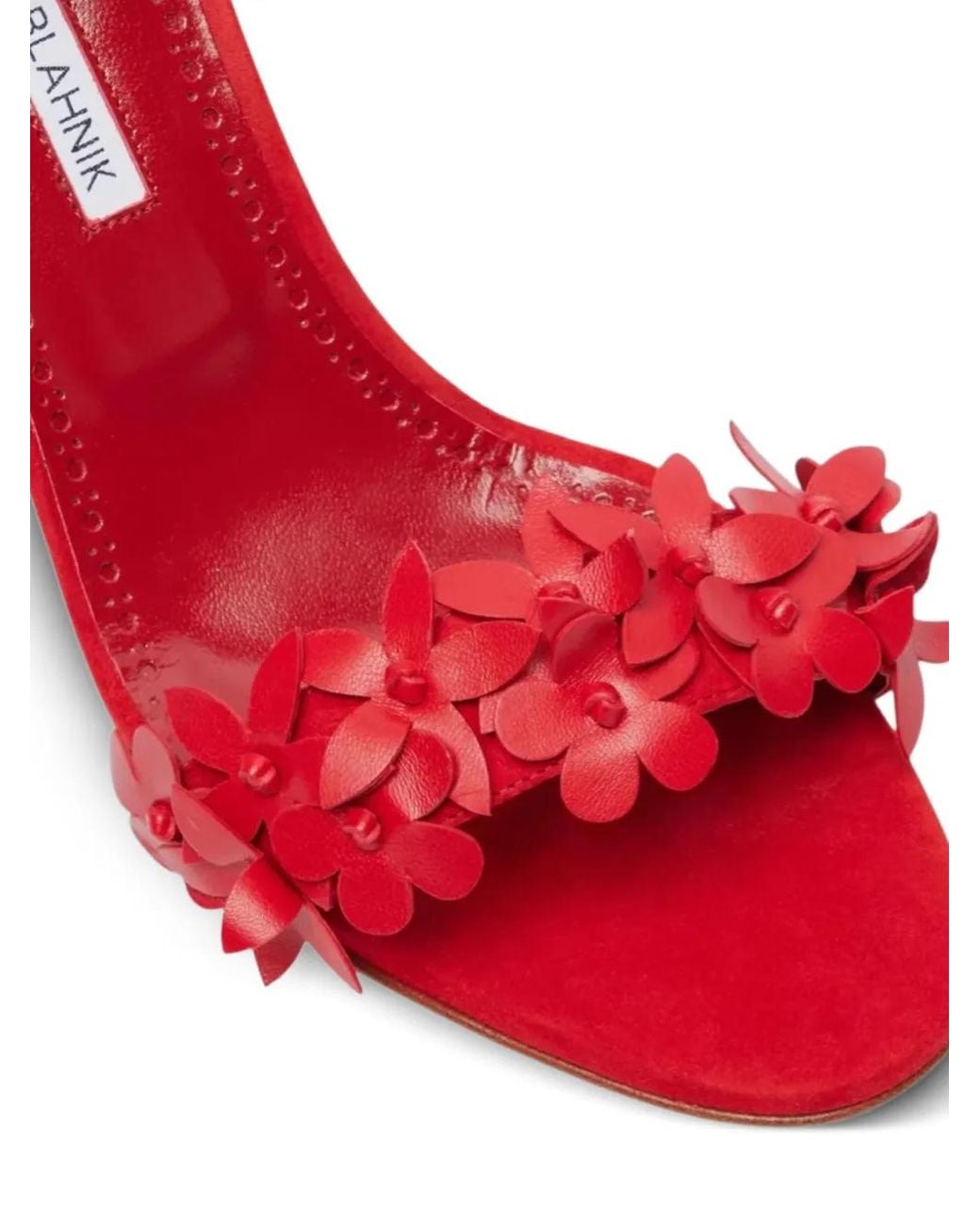 Manolo Blahnik Red Anista Floral-Detail Sandals