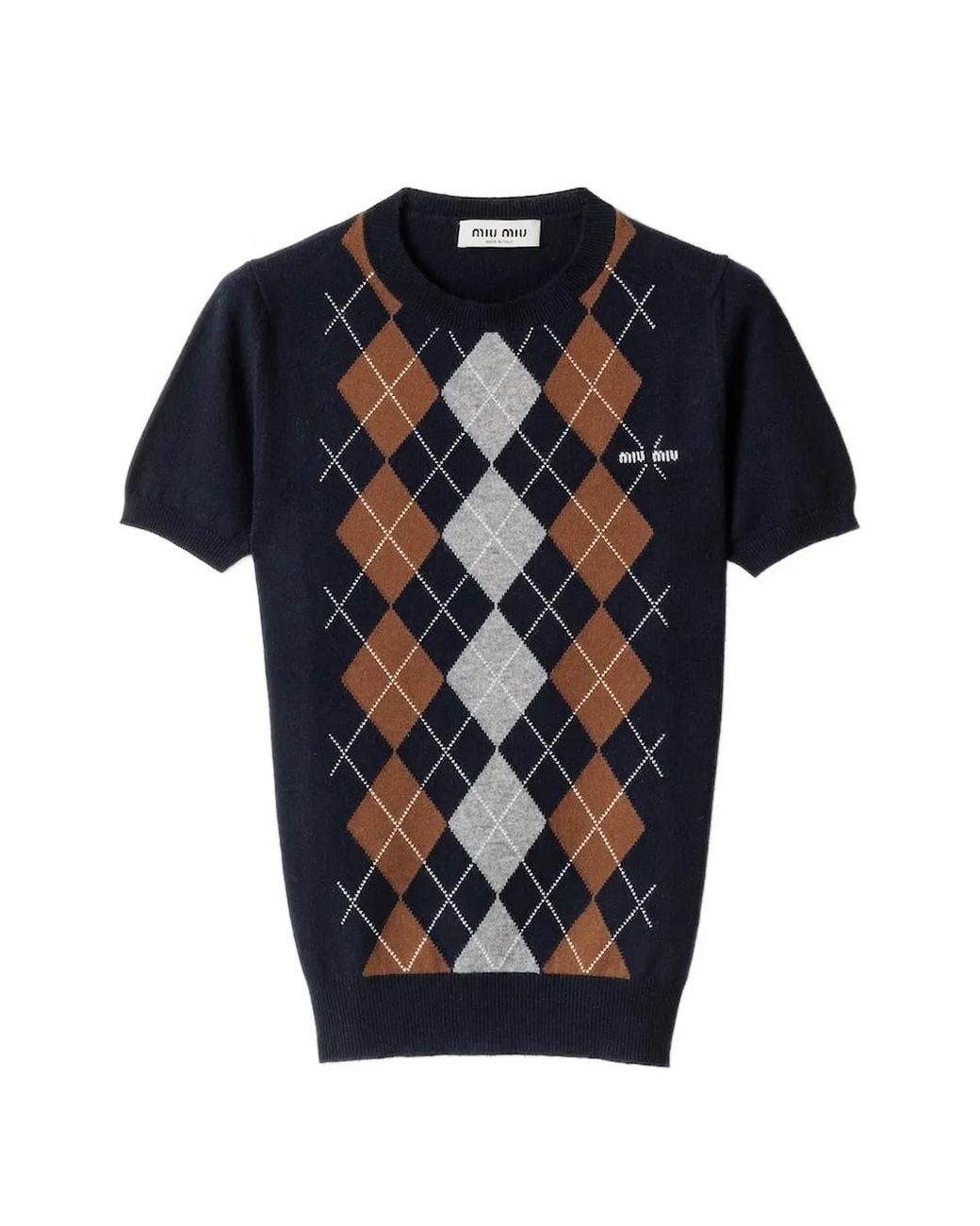 Miu Miu Black Argyle Cashmere Round-Neck