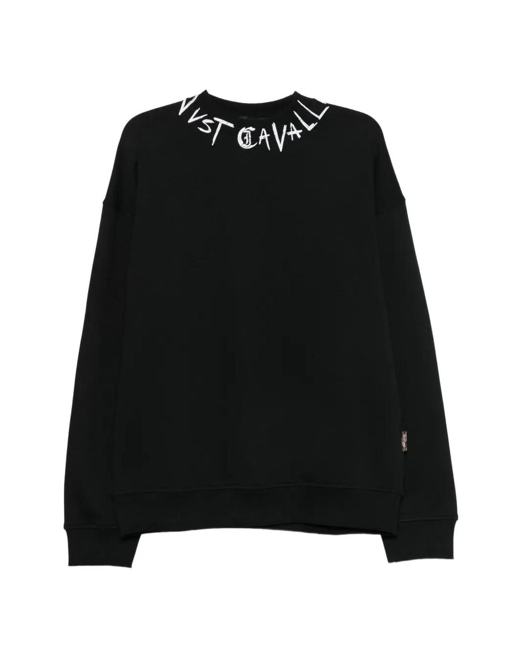 Just Cavalli Black Logo-Print Ribbed-Trim Sweater for men