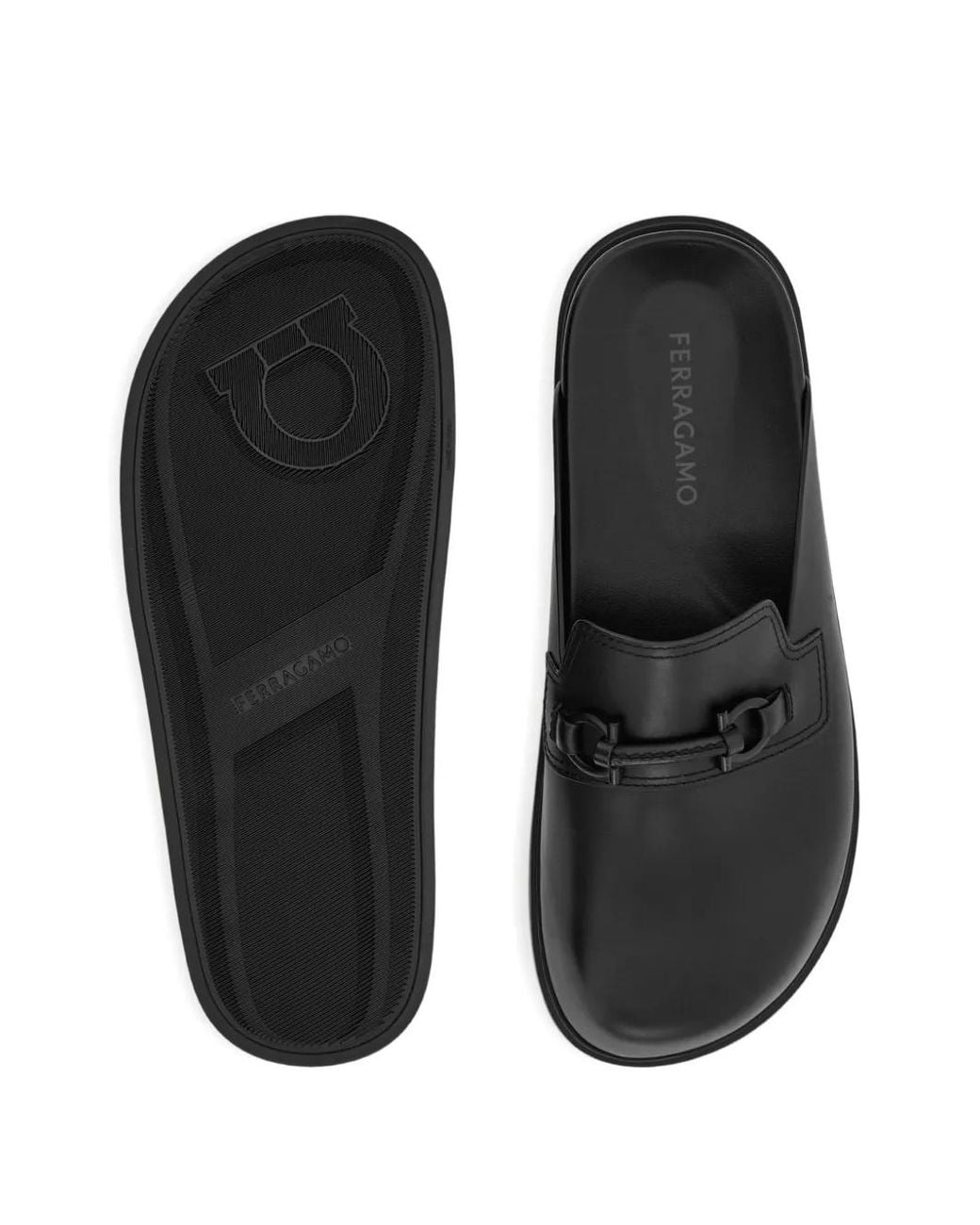 Ferragamo Black Gancini Ornament Mules for men