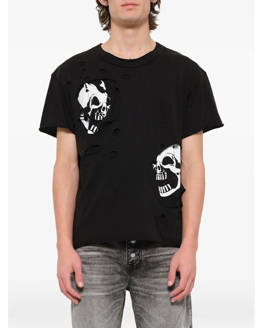 THUG CLUB Black Dead Inside Distressed Skull-Print T-Shirt for men