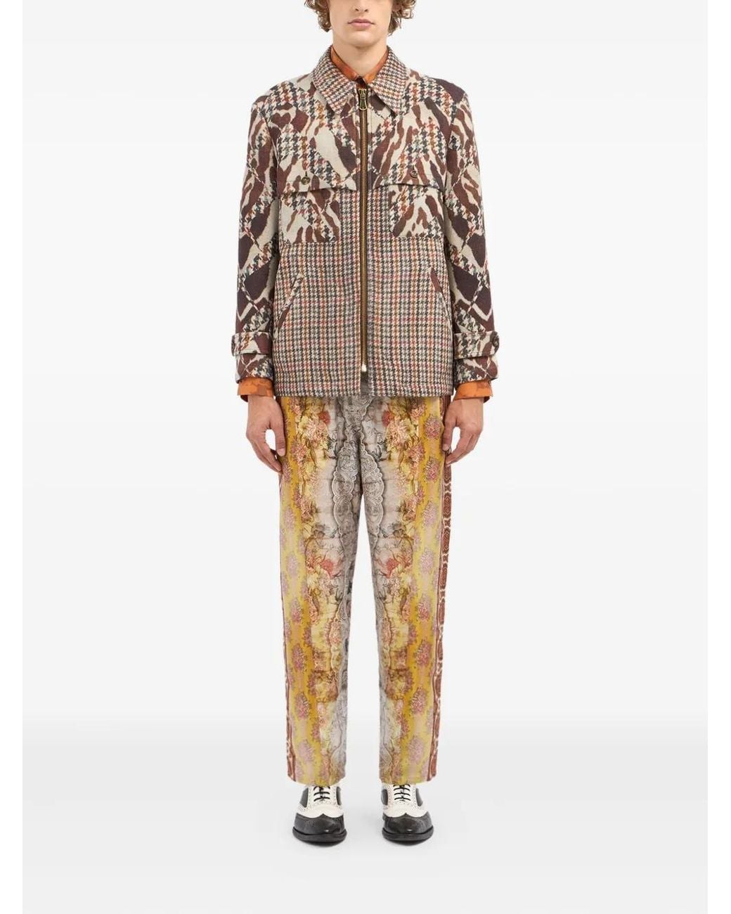 Pierre Louis Mascia Brown Houndstooth-Patterned Patchwork Jacket