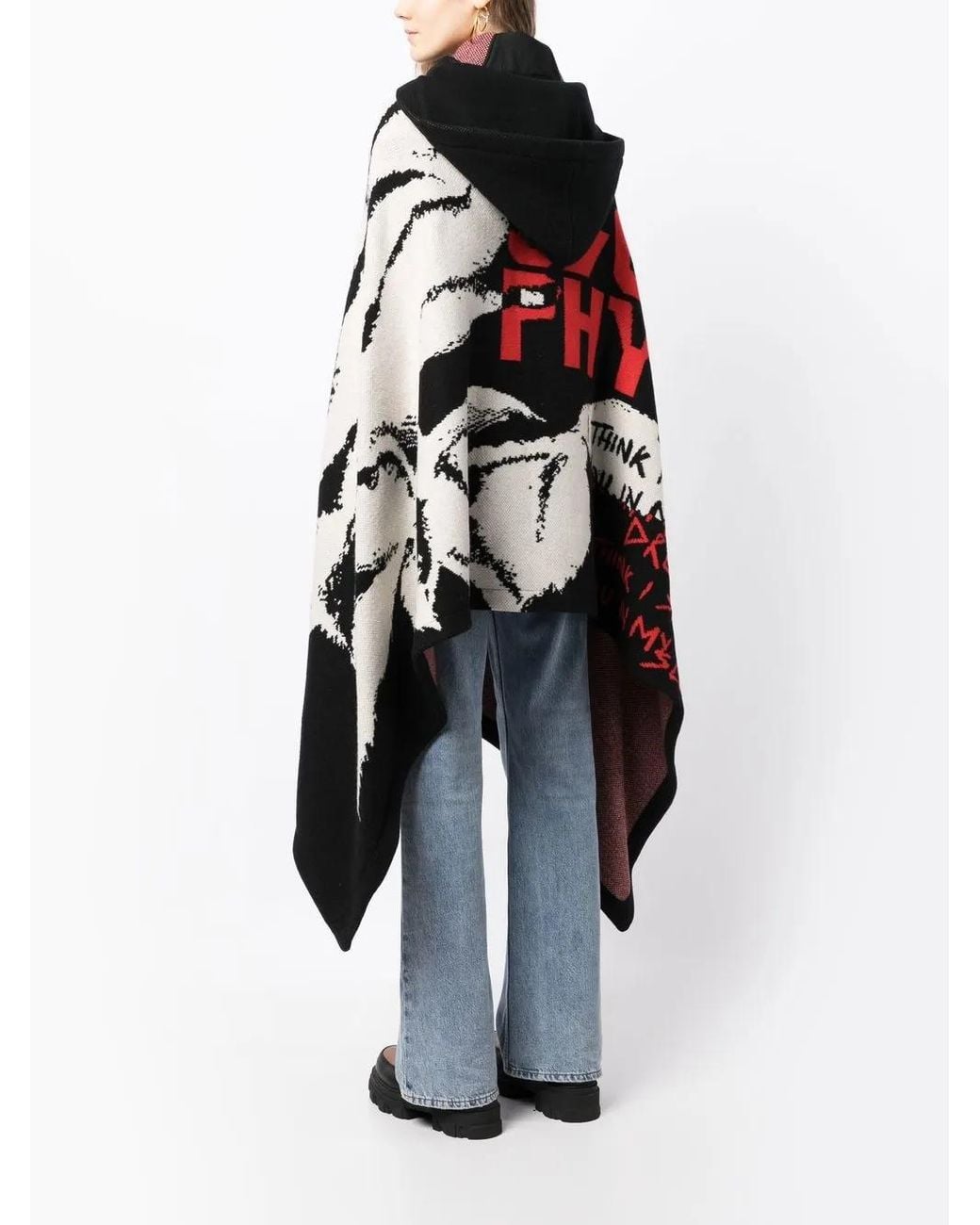 Philosophy Di Lorenzo Serafini Black Intarsia-Knit Hooded Cape