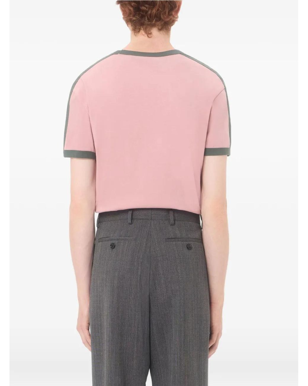 Valentino Garavani Pink Cotton T-Shirt With Crew-Neck, Contrasting Side Bands And Vlogo Embroidery for men
