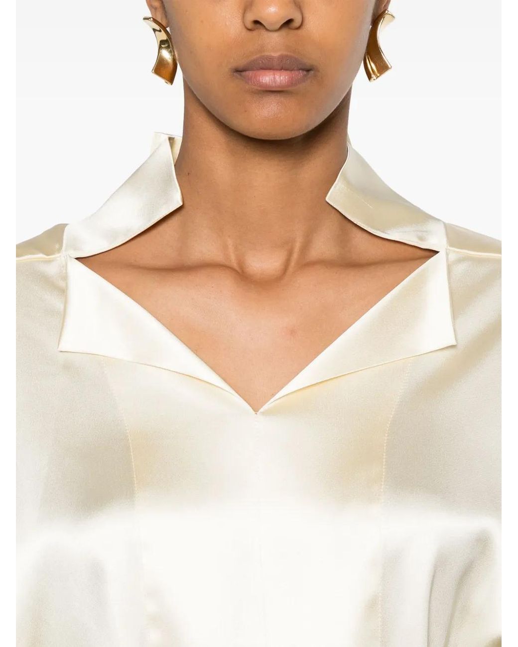 Bevza White Stand-Up Collar Blouse
