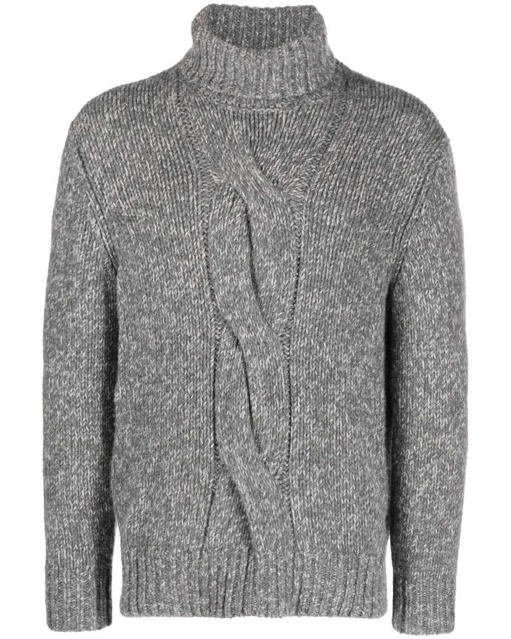 Brunello Cucinelli Gray Braided Turtle Neck Sweater for men
