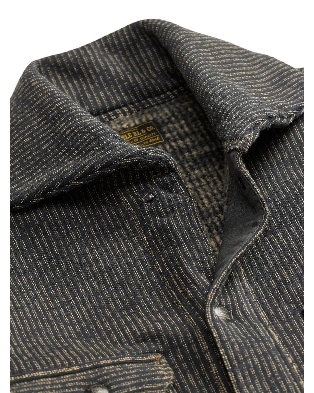 RRL Black Striped Pocket Shirt Jacket for men