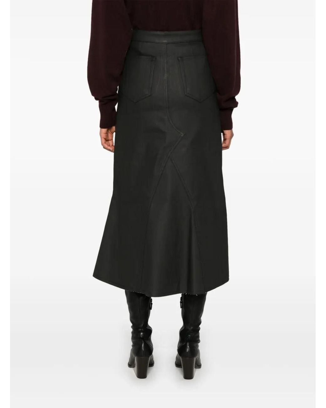 Rick Owens Black Coated Midi Skirt