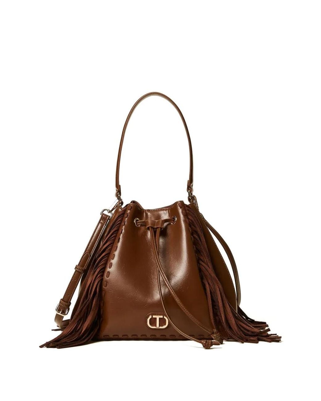 Twinset Fringe Bucket-Tas Met Trekkoord in het Brown