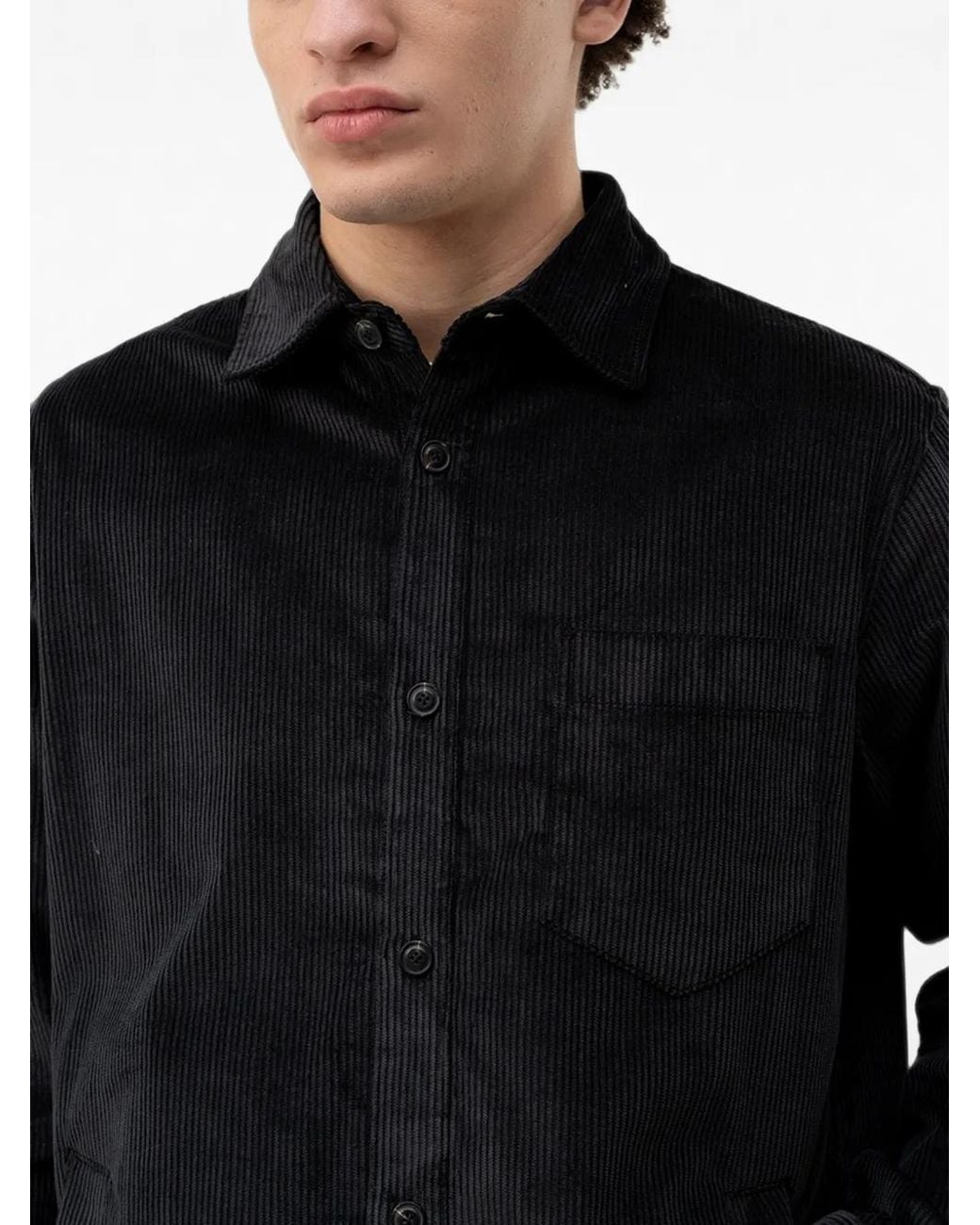 HUGO Black Corduroy Chest-Pocket Shirt for men