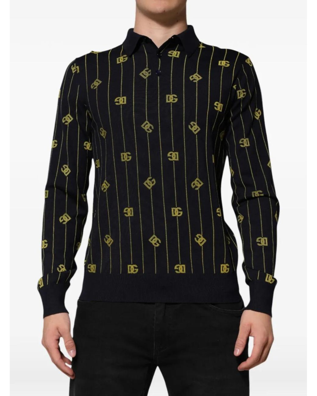 Dolce & Gabbana Black Polo-Collar Sweater for men