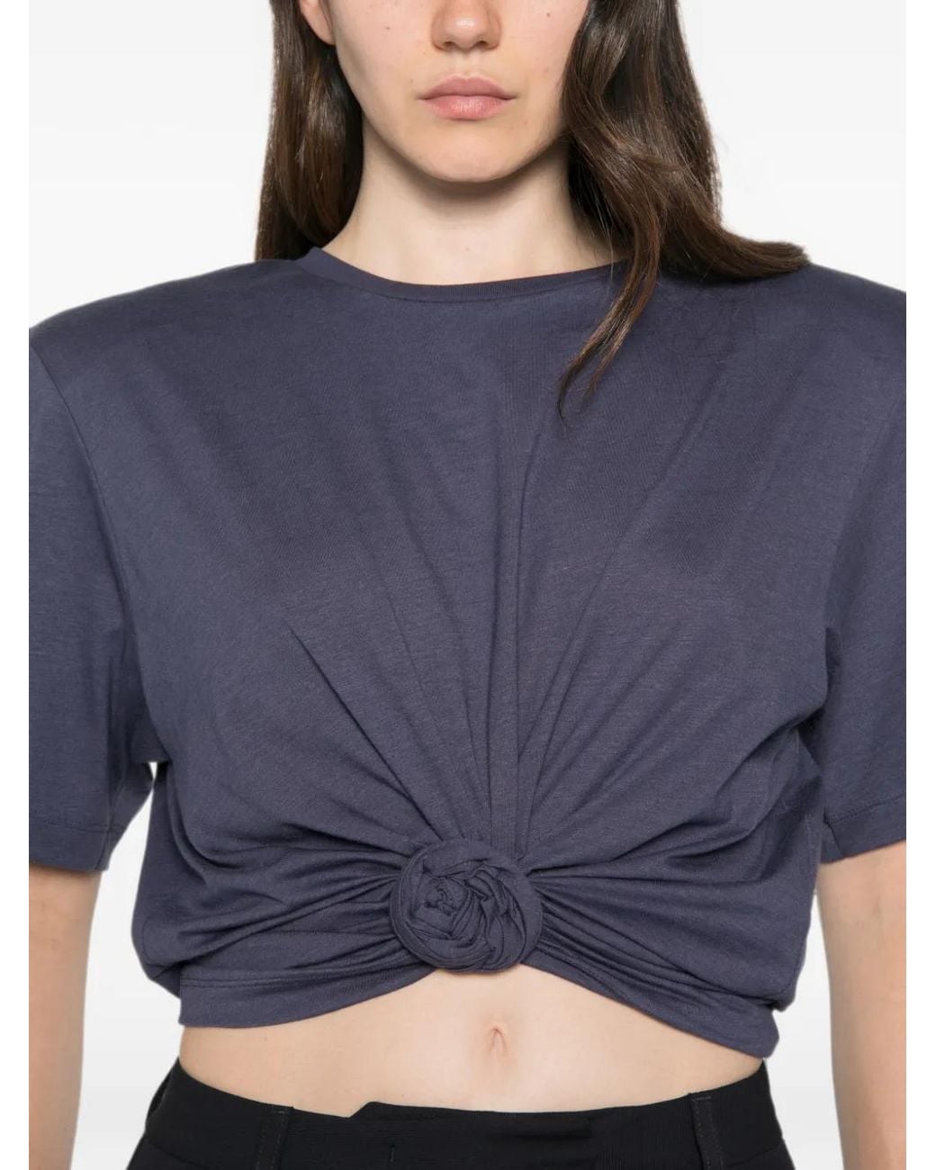 Magda Butrym Blue Padded-Shoulder Knotted T-Shirt