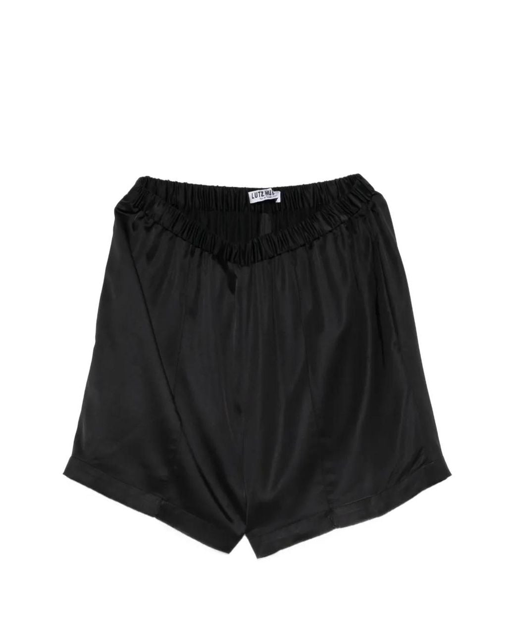 Lutz Huelle Black Garbo Elasticated-Waistband Satin Shorts