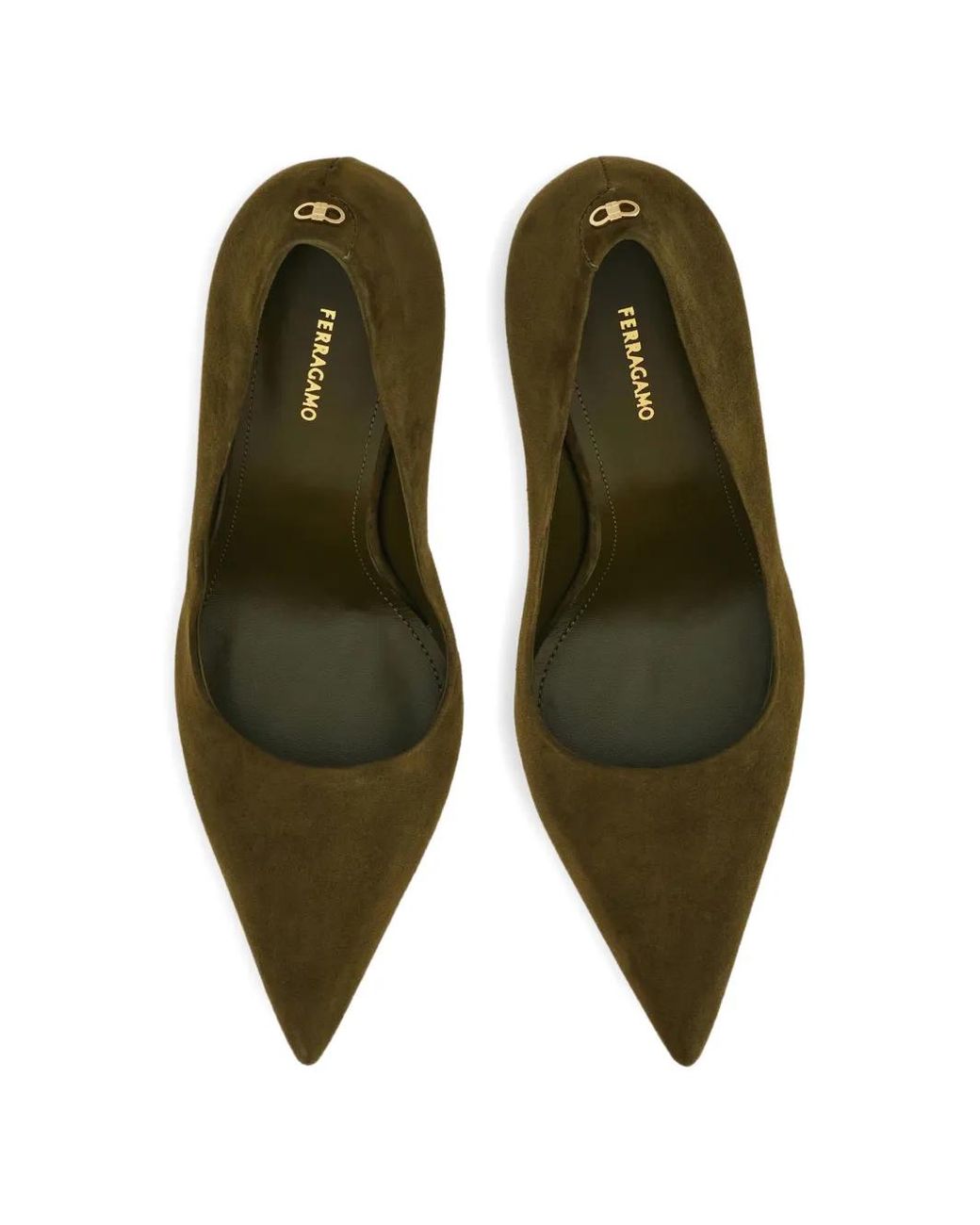 Ferragamo Green Pointed-Toe Suede Pumps