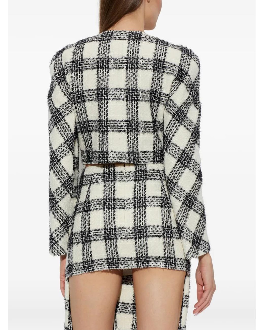 Vetements White Check-Pattern Crop Tweed Jacket