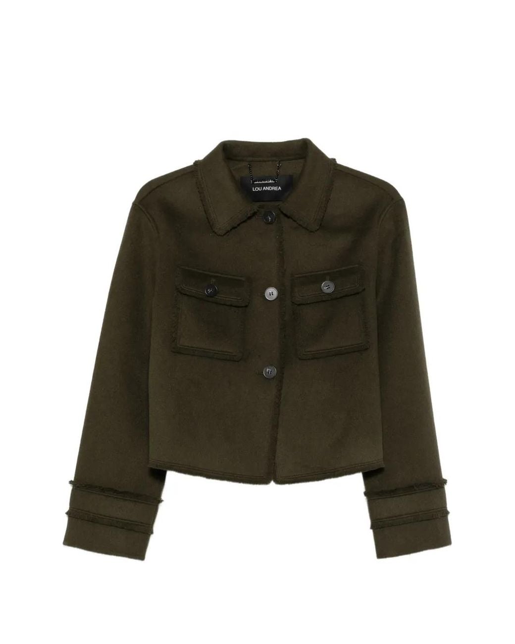 Lou Andrea Green Raw-Edge Pocket-Detail Jacket