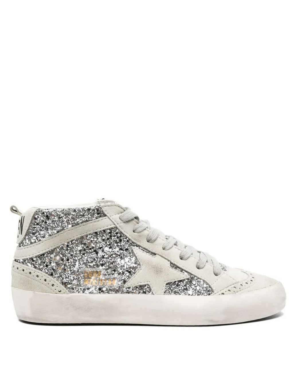 Golden Goose Deluxe Brand White Mid-Star Glitter-Detail Leather Sneakers